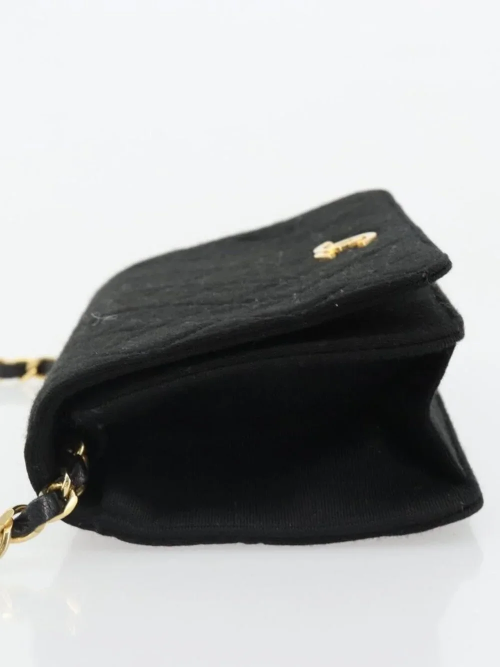 CHANEL Matelasse Chain Shoulder Bag Cotton Black Gold CC Auth 185197